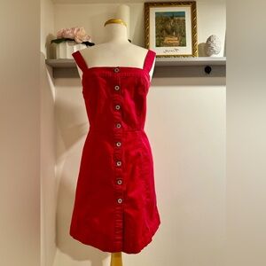 Beautiful Red Cotton Dress with Wide Straps and Button Front- Tristan, S…